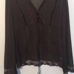 Sheer and lace loose sleeve black blouse